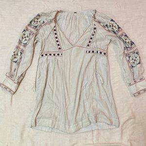 Free People Embroidered Long Sleeve Tunic - Cream